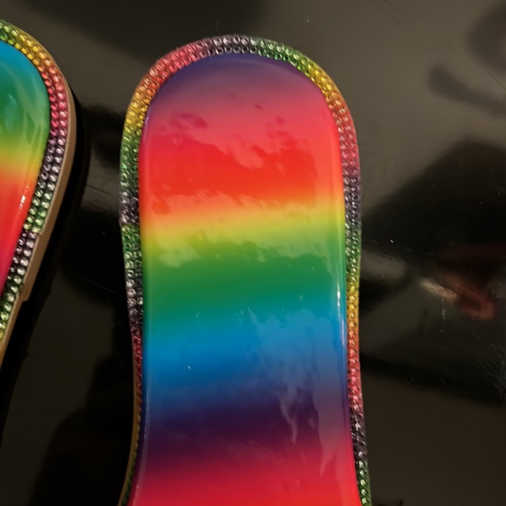 Sparkly and bright rainbow and colorful rhinestone sandals - Picture 3 of 4